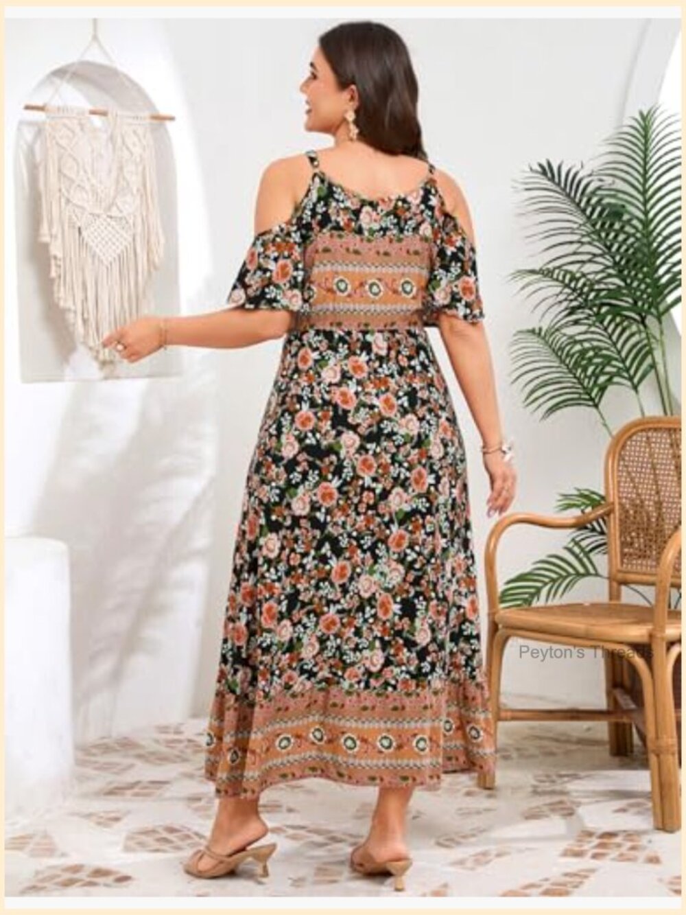 Plus Size Cold Shoulder Floral Maxi Dress Pleated Boho A-Line Rayon - Picture 6 of 6